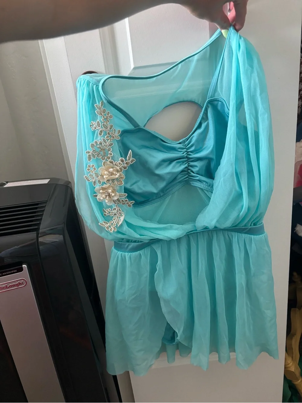 Beautiful blue leotard/dance costume with bead detail